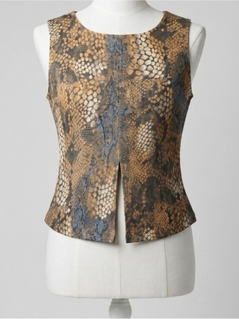 90s Y2K Vintage Rave City Reptile Print Front Slit Sleeveless Top Size Large